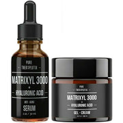 Matrixyl 3000 serum bottle and gel-cream jar set with hyaluronic acid