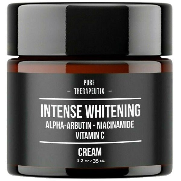 Pure Therapeutix intense whitening cream jar with black lid, 35 ml