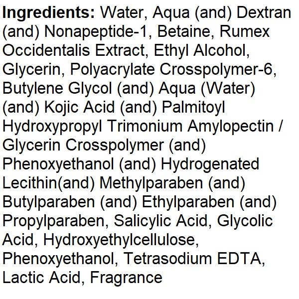 Ingredients list text for melasma treatment serum