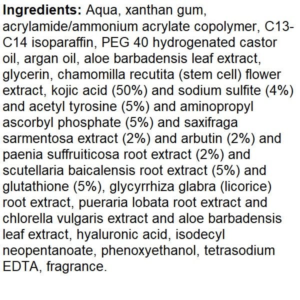 Serum ingredients label text with Aqua, plant extracts, acids, and preservatives