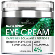 Day and night eye cream jar with green label and 4% niacinamide marking
