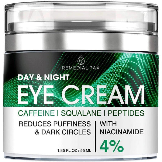 Day and night eye cream jar with green label and 4% niacinamide marking