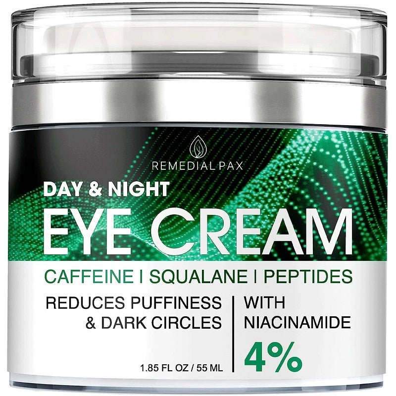 Day and night eye cream jar with green label and 4% niacinamide marking