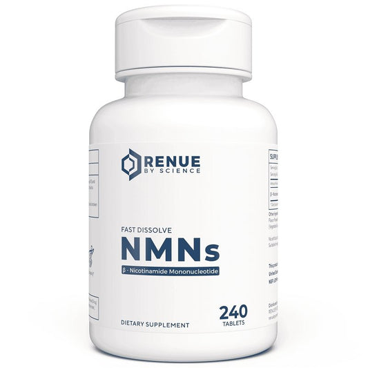 RENUE BY SCIENCE NMNs 240 tablets bottle, Fast Dissolve NMNs label