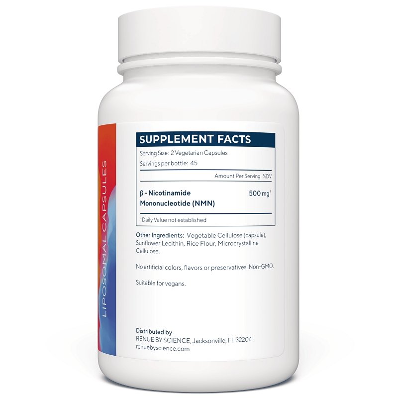 RENUE by Science LIPO NMN bottle, side panel 'Supplement Facts' label