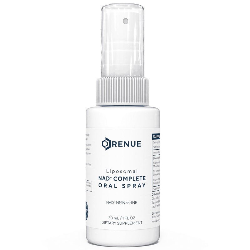 RENUE BY SCIENCE liposomal NAD+ oral spray bottle with ribbed pump top