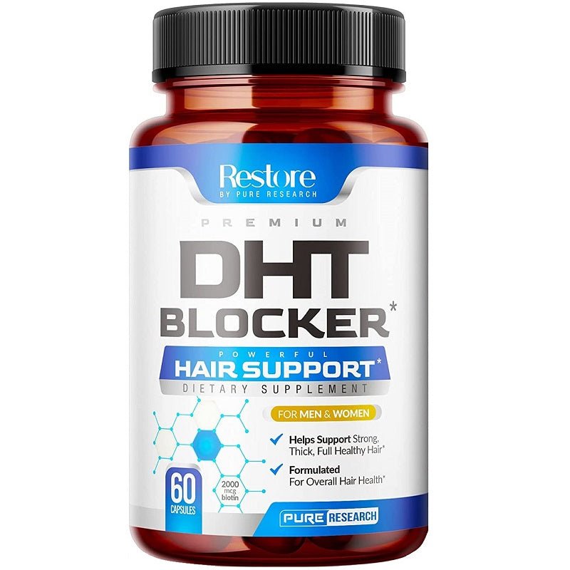 Restore Premium DHT Blocker hair support supplement bottle, 60 capsules