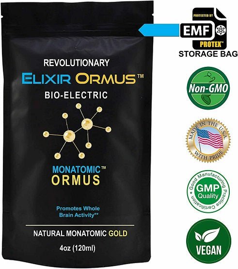 Natural monatomic gold elixir storage bag with EMF protect and vegan seal
