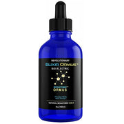 Bio-electric monatomic gold elixir bottle with black dropper and blue glass