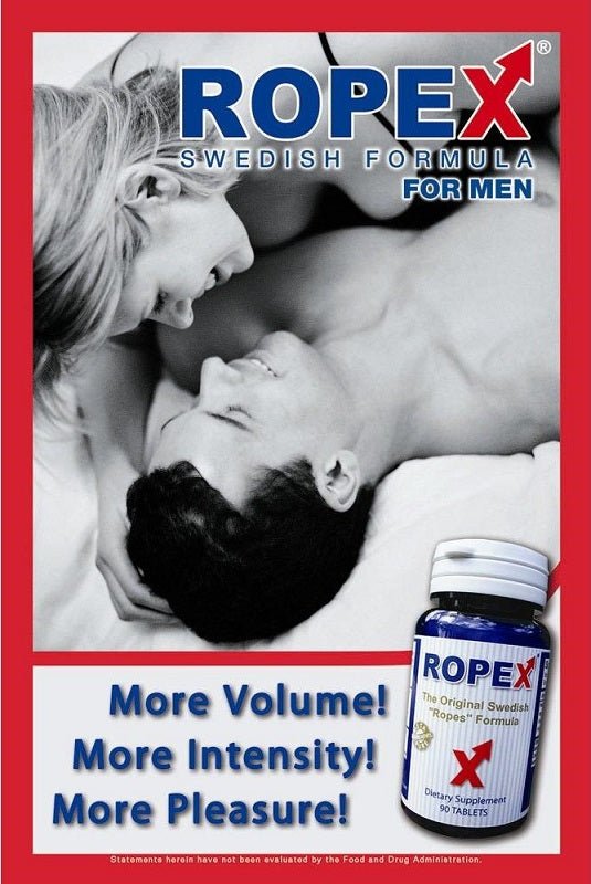 Ropex Swedish 'Ropes' Formula for men promotional card with bottle and red 'X' symbol