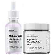 SkinBum dark spot correcting serum and skin whitening cream set, serum bottle and jar