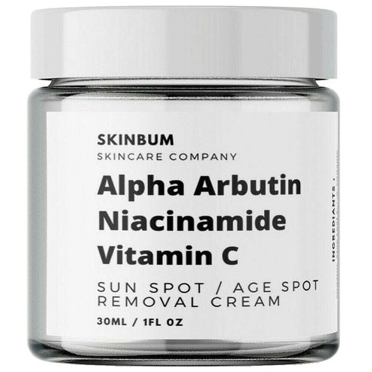 SkinBum spot removal cream jar with Alpha Arbutin, Niacinamide, Vitamin C