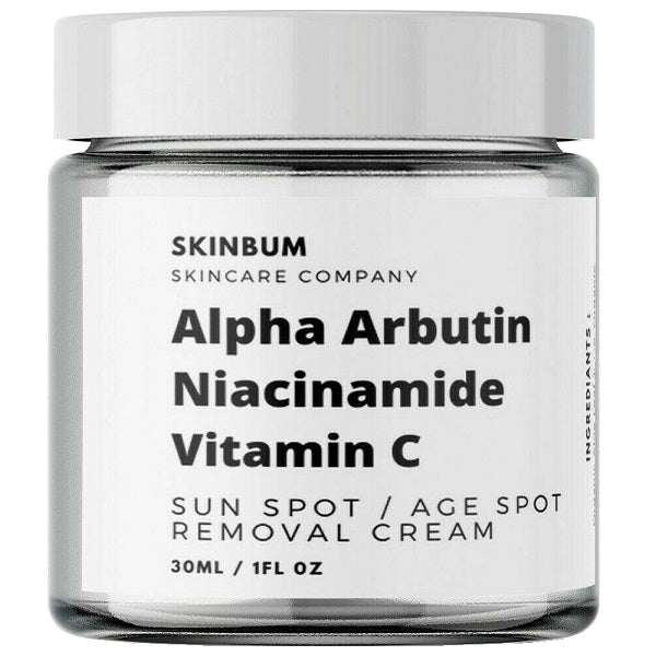 SkinBum spot removal cream jar with Alpha Arbutin, Niacinamide, Vitamin C