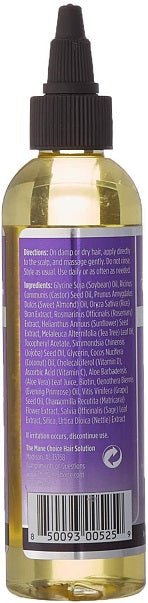 Hair growth oil bottle with barcode on back label; black dropper cap