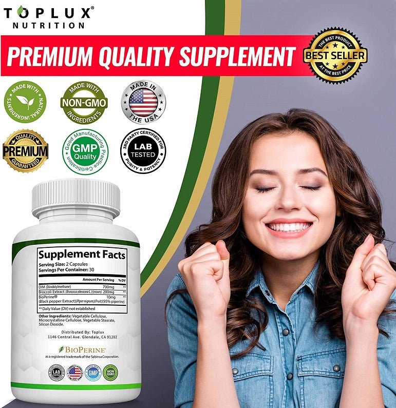 Toplux DIM Diindolylmethane 700mg + Broccoli Extract + BioPerine - bodytonix