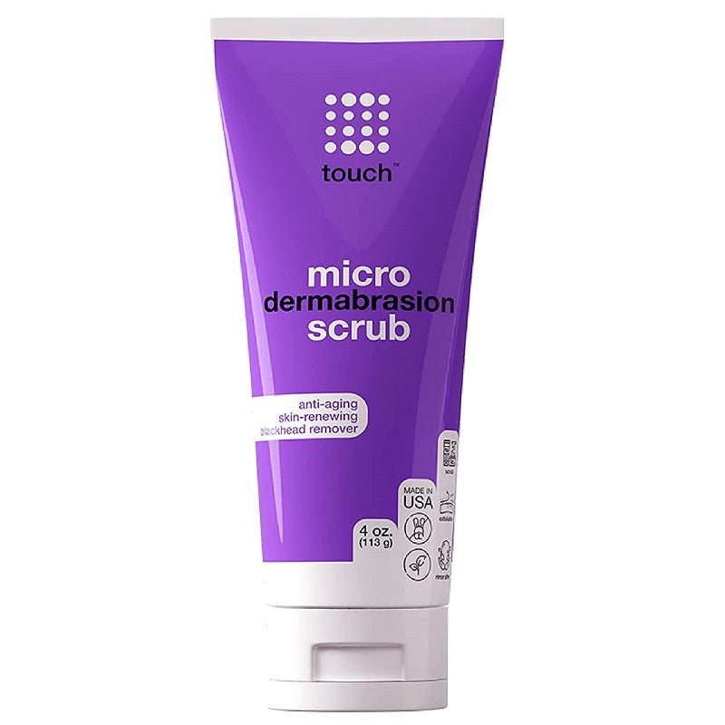 Touch microdermabrasion scrub tube, purple squeeze tube with white cap