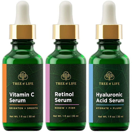 Tree of Life serum set: vitamin C, retinol, hyaluronic acid (3 bottles)