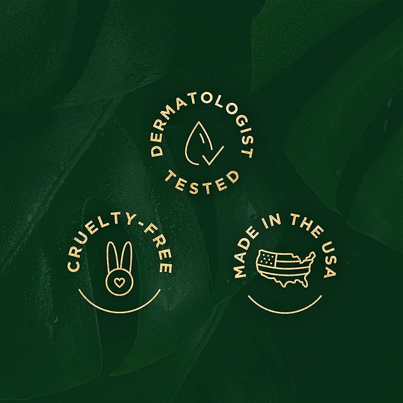 Dermatologist tested and cruelty-free badges on green product label