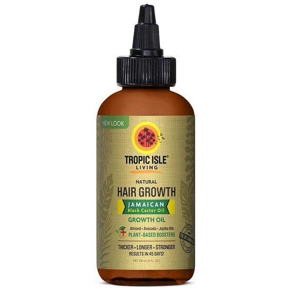 Jamaican black castor oil hair growth oil bottle with black dropper, amber-brown