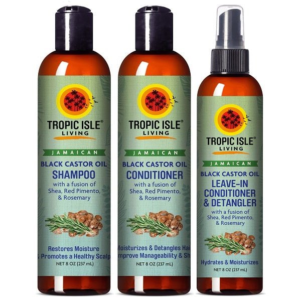 Tropic Isle Living Jamaican Black Castor Oil Shampoo + Conditioner + Leave-In Conditioner - bodytonix