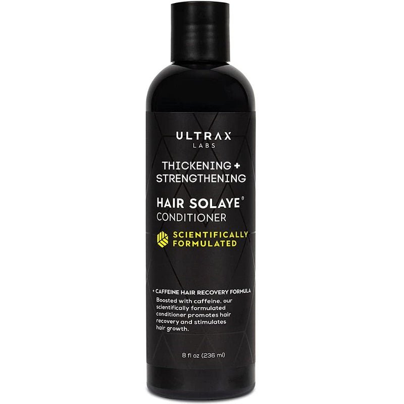 Black Hair Solaye thickening conditioner bottle, 8 fl oz (237 ml), pump-top cap