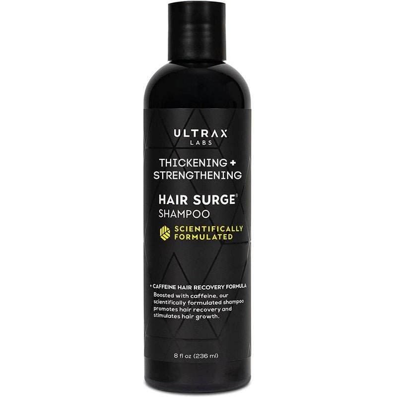 Black Hair Surge thickening shampoo bottle, 8 fl oz (236 ml), pump-top cap