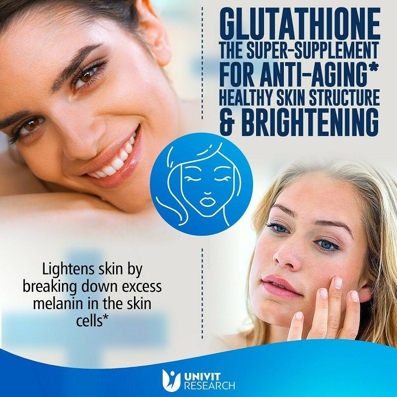 NAC + Glutathione supplement promotional banner with skincare and brightening text