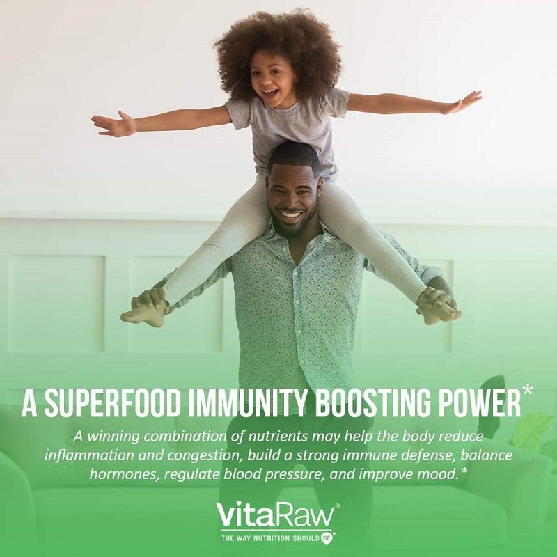 VitaRaw Irish Sea Moss supplement featuring joyful child and parent with brand logo