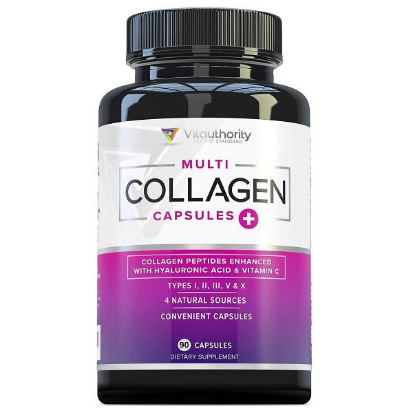 Vitauthority multi collagen capsules bottle front label with collagen plus and vitamin C