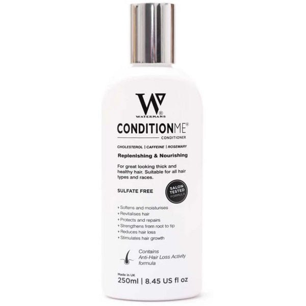 Watermans CONDINIONME conditioner bottle with silver cap, white label