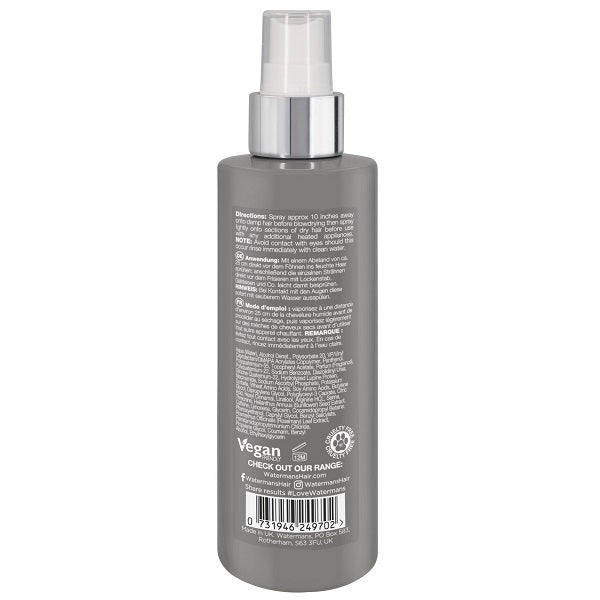 Watermans ProtectMe heat protection spray bottle with back label and ingredient details