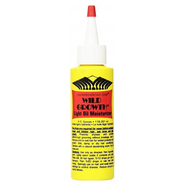 Light oil moisturiser bottle with yellow label and red cap, front view