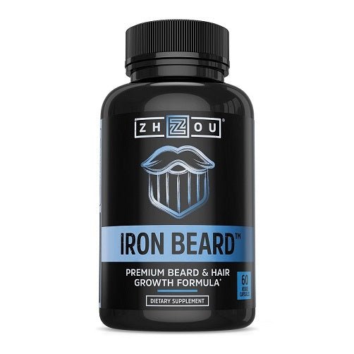 Zhou Nutrition Iron Beard dietary supplement bottle, black with front label